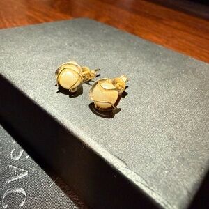 Elegant Gold and Cream Stud Earrings